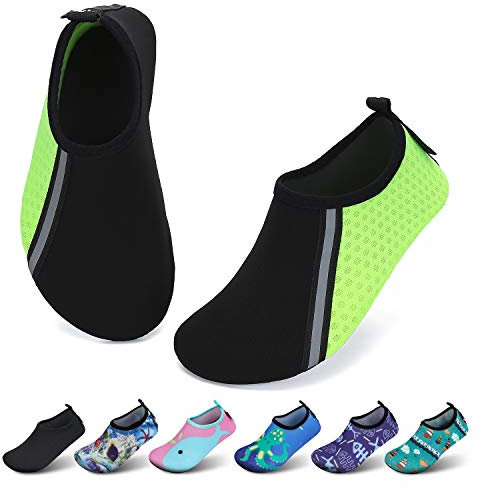 SAGUARO Chaussure d'eau Antidérapante pour Enfants Filles Légère et Confortable Chaussettes d'eau à séchage Rapide Garçons Doux et Chaussons de Plage à Pieds Nus Vert Noir 34/35 EU