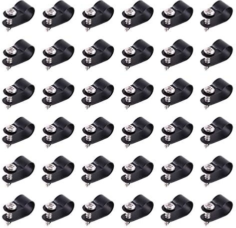 Swpeet - Set di 60 clip per cavi in nylon di plastica di tipo R, per fissaggio a vite, in nylon, con 60 viti per la gestione dei fili, colore: Nero