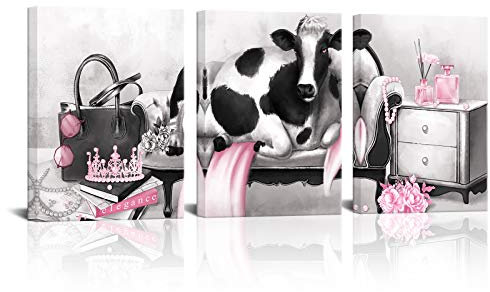 Kalormore Pink Glam - Póster de lienzo elegante con corona de perlas, regalo para niña, mujer, dormitorio, sala de maquillaje (rosa)