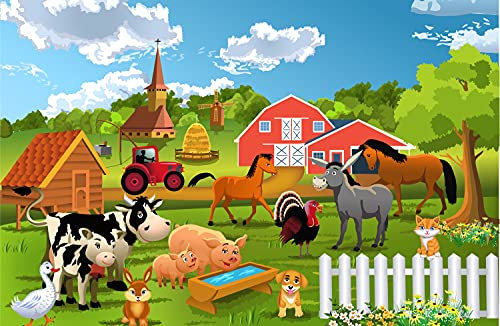 BAUERNHOF Fototapete VLIES-300x223 cm (071A)-Natur Landschaft Bäume Pferd Pony Kühe Tiere Wandtapete-Inkl. Kleister-Vliestapete Bild Dekoration Wand-Dekor Moderne Motiv-Tapete Panorama Poster XXL