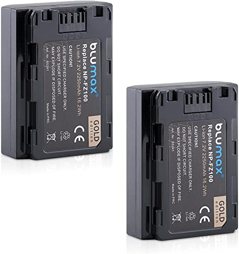 2X Blumax Akku kompatibel mit Sony NP-FZ100 |- 2250mAh -| für Alpha 9 III A9 III A9 A9S - 7C 7R4 / A7C A7 III - IV // A1 6600/6700 FX3 FX30 ZV-E1