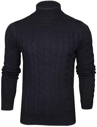 Xact Men's Roll Neck Cable Knit Jumper – Fold-Over Polo Neck Pullover Sweater, Mid-Weight Textured Knit for Smart or Casual Autumn & Winter Layering – UK Brand (Navy) XXXL