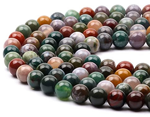 47-50pcs 8mm Indian Agate Gemstone Round Natural Stone Beads Smooth Loose Beads for DIY Bracelet Necklace Jewellery Making, 1 Strand 15.5