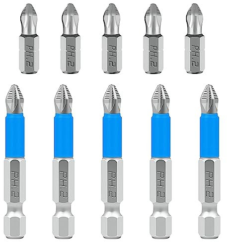 Qrity Set di Punte per Cacciaviti a Croce Magnetiche, Cacciavite a Croce, Punta per Trapano Elettrico, 5 Pezzi PH2 x 25 mm, 5 Pezzi PH2 x 50 mm