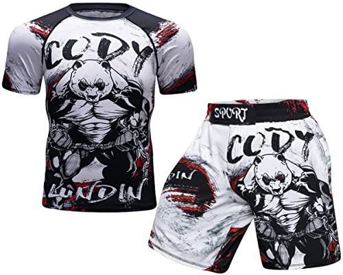 Cody Lundin Herren Mazdakompressions-Shorts Kurzarm & Thai-Shorts für Fight, MMA & Kickboxen - Anzug für Herren, Größe L, Style E