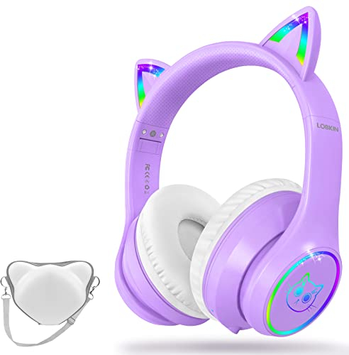 LOBKIN Auriculares Niños con Bolsa, Inalámbricos y con Cable, Auriculares Bluetooth Niños Niñas Plegables Ajustable para Escuela, Viajes