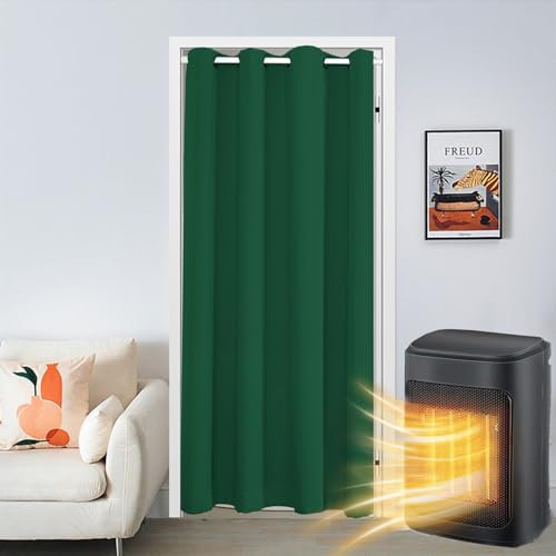 SK Studio Rideau Occultant Isolant Thermique, Rideaux à Oeillets Anti Froid Rideau Séparation de Pièce Anti Bruit pour Salon et Cuisine Vert foncé, 150x180cm