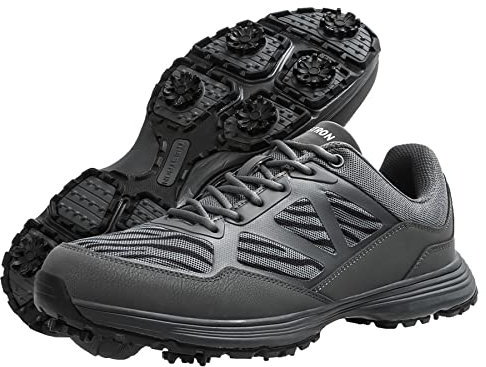 YONGDU Professional Golf Shoes for Men and Women Outdoor Spiked Golf Training Shoes Anti-Skid Wide Fitting,Dark Gray,10 UK