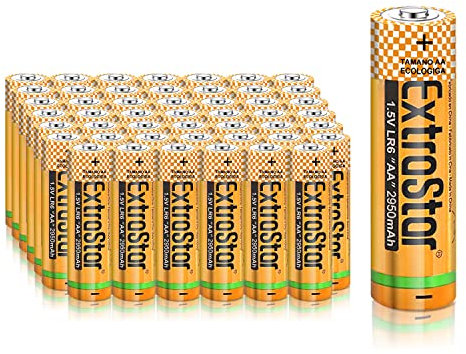 EXTRASTAR Batería de Alcalinas AA LR6 de 1,5 Voltios, 2950mAh No5 Pilas, Gama Performance, No Se Puede Cobrar, 48Pcs