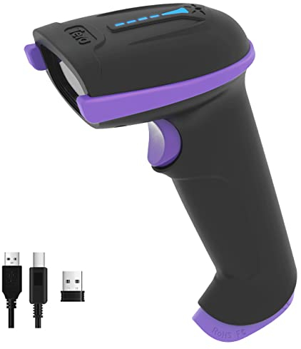 Tera Kabelloser Barcodescanner Handheld 1D Laser Wireless und USB Wired mit Akkustandsanzeige, Extra Großem Akku 2200mAh und Ergonomischem Design, Patent-Nr.: EU008489413, Upgrade-Modell 5100 Lila