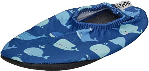 Slipstop Kinder Hausschuhe Badeschuhe POD Wale mid blue, Größe:18/20 EU