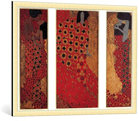 kunst für alle Bild mit Bilder-Rahmen: Gustav Klimt Triptychon - dekorativer Kunstdruck, hochwertig gerahmt, 100x80 cm, Gold gebürstet
