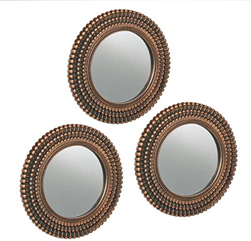 Relaxdays Spiegel 3er Set, Zierspiegel rund, Ø 25cm, Wohnzimmer, Schlafzimmer, Flur, Dekospiegel Ornamente, Gold/schwarz