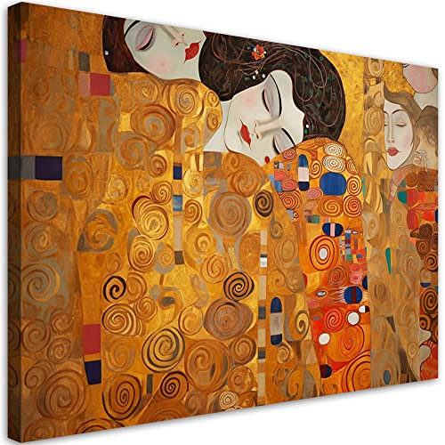 Feeby Bilder Schlafen Frauen Gustav Klimt 120x80 cm 1 tlg Schlafzimmer Modern Vlies Leinwandbilder Bild auf Leinwand Kunstdruck Wand Wanddeko Design Wohnzimmer Büro Flur Hotel Spa Jugendstil Gold