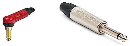 Neutrik NP2RX AU-SILENT Klinkenstecker, rechtwinklig, vergoldete Kontakte, rote Beschichtung,%22silent switch%22, 2 polig, 6.35 mm & NP2X Klinkenstecker, vernickelte Kontakte, 2 polig, 6.35 mm