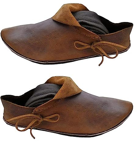 Mittelalter PU Leder Flache Unterseite Schuhe Steampunk Retro Casual Leder Stiefeletten Festival LARP Schuhe Cosplay für Männer Frauen (44)