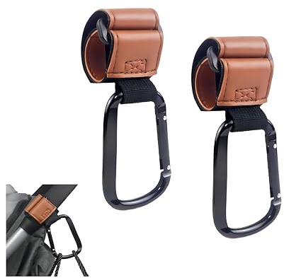 Ganchos Carro Bebe 2 Piezas, XL Gancho para Carrito Bebe Universal Estilo Piel, Accesorios para Cochecitos Colgar Bolsas de Pañales Cambiador la Compra (Marrón)