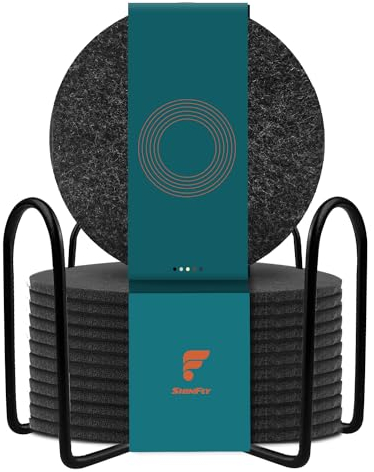 shinfly Untersetzer Gläser, Glasuntersetzer 12er Set, Filzuntersetzer Rund für Gläser, Rutschfester Hitzebeständiger Waschbarer Untersetzer, Coasters für Getränke, Bar, Tassen (Ø10cm - Rund)