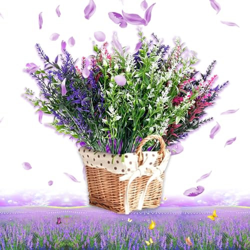 Zamety Kunstblumen Lavendel, 9 Bündel Fake Flowers, Kunstblumen Wie Echt Lavendel, UV-beständig Künstliche Blumen, Kunstblumenstrauß Lavendel für Outdoor Indoor-Balkon Garten Grab Dekoration
