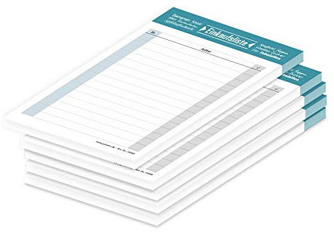 PRICARO Einkaufsliste Typo, magnetisch, türkis, A6, 50 Blatt, 5 Stück