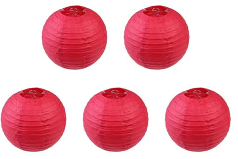 5Pcs 10cm Papier Lampions, Papier Lampions Deko, Hängende Papierlampions Runde Papier Laterne für Hochzeit,Taufe,Geburtstag,Party (Rot)