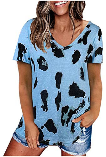 Womens Summer Tops Womens Henley Short Sleeve Tunic Tops Button Up Loose T-Shirts V-Neck Casual Blouses Baggy Tops for Women UK Blouses (Blue, XXXL)