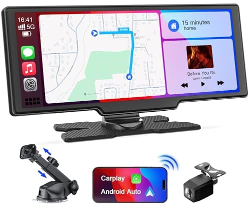 Wireless CarPlay mit Rückfahrkamera, 9,26 Zoll Touchscreen Kabelloses Carplay Display, Android Auto, GPS-Navigation, Autoradio-Empfänger mit Bluetooth, AUX/FM, Mirror Link