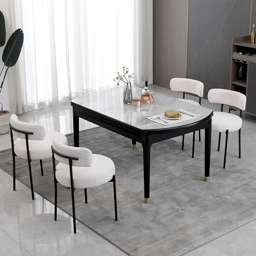 AISALL Esszimmerstühle 4er Set mit Rückenlehnen,Küchenstühle Gestell aus Schwarze Metall, Polsterstuhl Modern Retro Design Stühle, Stühle für Küche, Esszimmer, Weiß