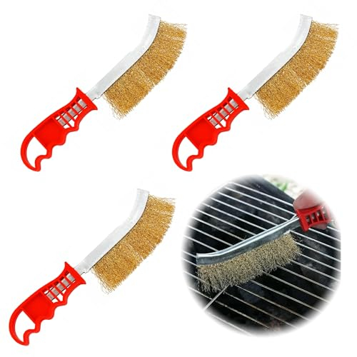 3 Stück Drahtbürste Messing,Messingbürste Grill,Messing Drahtbürste,Klein Drahtbürsten mit Borsten aus Edelstahl Messing und Nylon,für die Reinigung von Schweißschlacken und Rost (3 Pcs)
