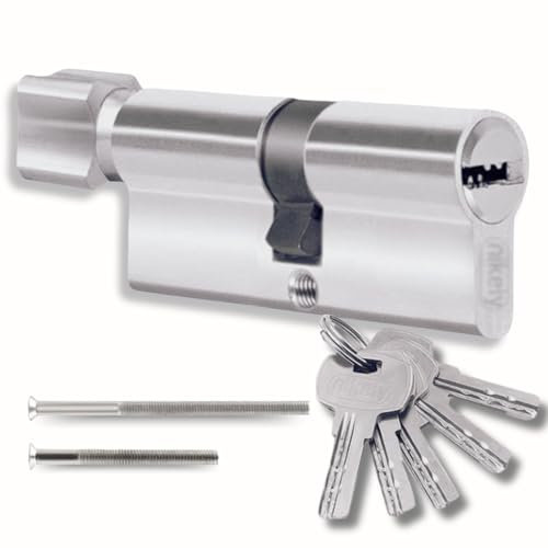 Cilindro per Serrature 45/45mm con 5 Chiavi singole, Cilindro profilato con Pomello, Set con due viti montabile facilmente, Serratura per porte e garage, Lunghezza 90mm