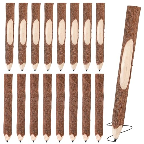 BORDEAG Zweig Holzbleistift Set - 16 Stück Holzfarbe Zweig Bleistift, Holz Bleistifte aus Graphit | 13 cm Rinde Bleistifte für Schreiben, Zeichnen & als kreatives Geschenk