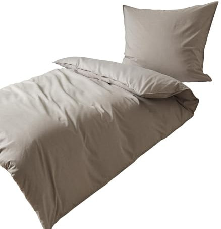 Traumschlaf zeitlos, weiche Melange Bettwäsche mit Unimotiv aus 50% Baumwolle, 50% Polyester mit Reißverschluss 240x220 cm + 2X 80x80 cm, grau