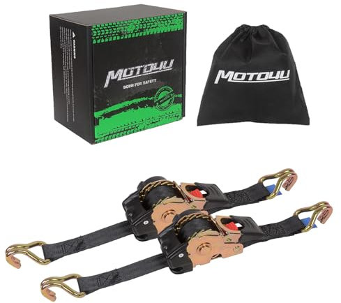 Oldbones Lot de 2 sangles à cliquet rétractables - 25 mm x 1,8 m LC - Résistance à la rupture - 300 kg - 700 kg - Sangles à cliquet robustes pour motos, remorques, camions, camionnettes avec double
