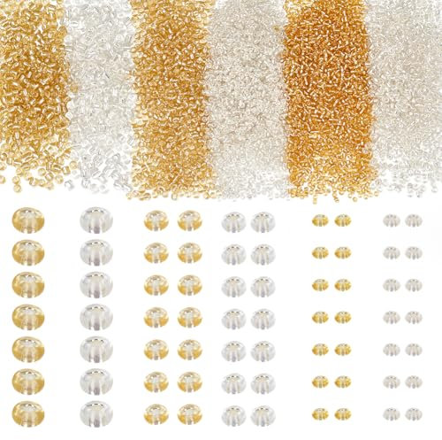 HOBBIESAY 4140 cuentas de cristal de 2-4 mm, oro y plata, pequeñas redondas, espaciadoras, checas, para pulseras y collares de bricolaje, agujero: 1-1,5 mm