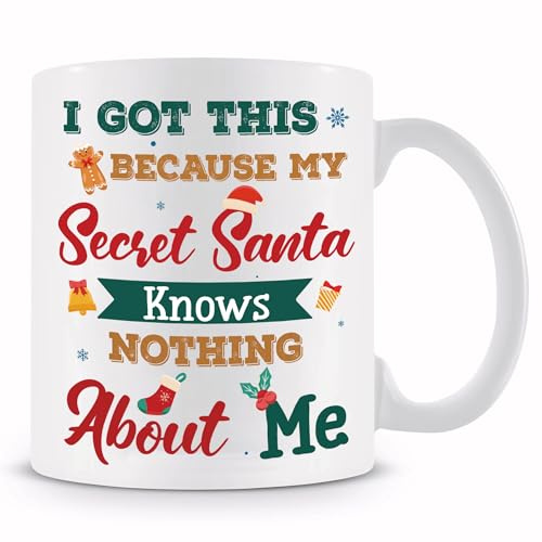 Mewgulfs Secret Santa Gifts for Women Men, Funny Christmas Gifts 330ml Secret Santa Mug Tea Coffee Mugs Birthday Christmas Gifts for Family Friends (Secret Santa)