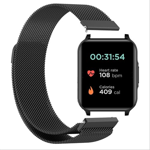 GIOPUEY Armband Kompatibel mit Motorola Moto Watch 70, Geflochtenes Edelstahlarmband [Verschleißfest] [magnetisch] Ersatzarmband - Black