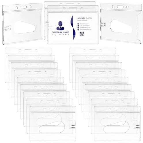AHANDMAKER Lot de 50 porte-badges en plastique rigide transparent horizontal avec fente pour pouce facile d'accès pour cartes de crédit scolaires, employés de bureau, 9,1 x 6,8 cm