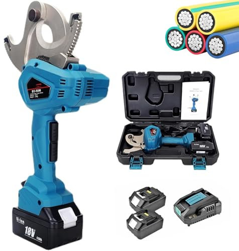 Qiang Coupe Câble Électrique À Cliquet,Coupe Câble à Batterie,Coupe Câble Hydraulique avec 2 Batteries 18 V 4,0 Ah Outil Coupe Fil électrique pour câble blindé en cuivre Al,75mm