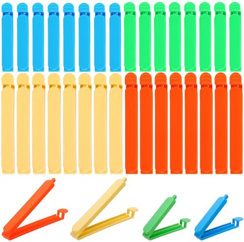 32 Stück Verschlussclips,Lebensmittel Clips Kunststoff 7/11 cm Verschlussklammern Plastik,Tütenclips Bunt Küche Wiederverwendbar Tütenclips für Verpackung Süßigkeiten Snacks