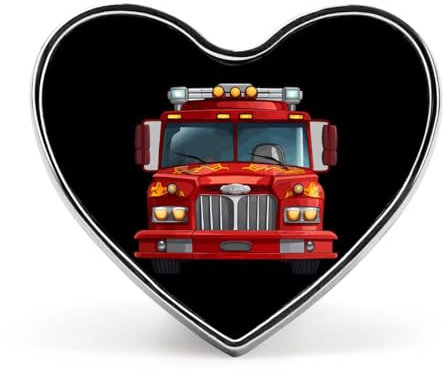 Rotes Feuerwehrauto, bedrucktes Herz-Abzeichen, Brosche, Anstecknadel, lustige Revers-Krawattennadel, Knopfdekoration für Männer und Frauen, Liebesform, Stil