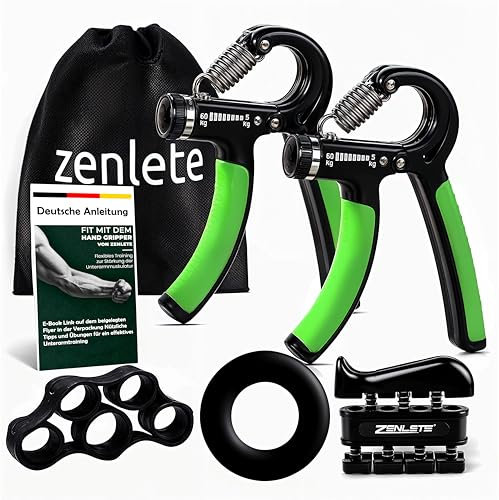 Profi Fitness Handtrainer 5-er Set XXL Pack, 2 Fingerhantel einstellbar 5-60 kg+ Ring + Fingerstärker + Fingerdehner, Unterarm-trainer Trainingsgerät für mehr Griffkraft + E-Book mit Übungen