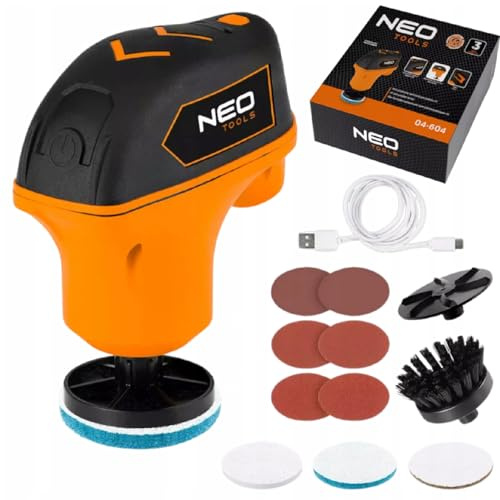 NEO TOOLS Mini polisseuse multifonction 4 V, kit avec accessoires, ponceuse, polisseuse multifonction, temps de fonctionnement : jusqu'à 45 min, vitesse maximale : 1800 tr/min