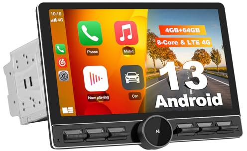 Hexinex Android 13 [4GB+64GB] 10.6 Pantalla de Coche 2 DIN Universal 8-Core con Radio Táctil Giratoria, con CarPlay/AndroidAuto/Mirror Link, 4G SIM/WiFi/GPS/Bluetooth/RDS/USB/FMAM/Mandos del Volante