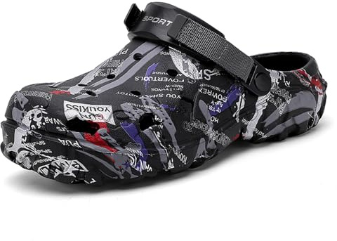 CERYTHRINA Zuecos de Verano para Hombre, diseño de Camuflaje, Antideslizantes, de EVA, Transpirables, cómodas, para Exteriores, Interiores, Informales, para Hombres jóvenes Negro 43