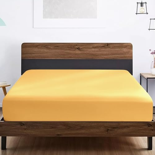 SSW HOMES Spannbetttuch, 30 cm tief, pflegeleicht, weich gebürstet, Premium-Mikrofaser, schrumpft und lichtbeständig, Ocker, Doppelbett