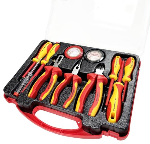 LUMBER JACK 11 Piece VDE Insulated Electricians Tool Set, Includes Pliers Screwdrivers Wire Stripper Electrical Tester & Tapes