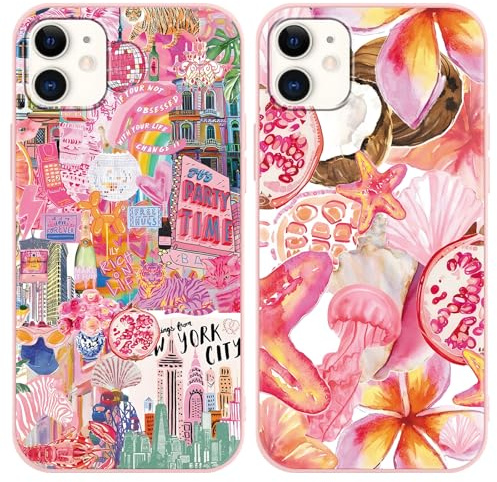 Foonary 2 Pack Pink Starfish Pomegranate Print Phone Case for iPhone 11 6.1,with Aesthetics Pattern Design Soft Silicone Cases,Shockproof Bumper Protector Cover,Girls Women for iPhone 11