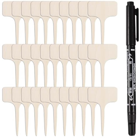 30 Pcs Bamboo Plant Labels with a Marker Pen,Plant Labels for Outdoor Plants,T-Type Wooden Plant Labels,Potted Markers Tags,for Garden Potted Seed Vegetables Herb and Flower Outdoor(10 X 6 cm)
