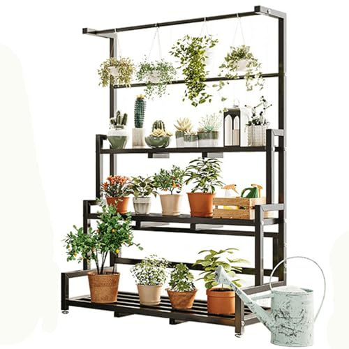 ASerZenith Plant Stand 3 Tier Indoor Outdoor Tall Corner Hanging Plant Shelf Metal Flower Stands Ladder Plant Holder for Room Balcony Garden Patio Multiple Plants, Black,100x40x160cm