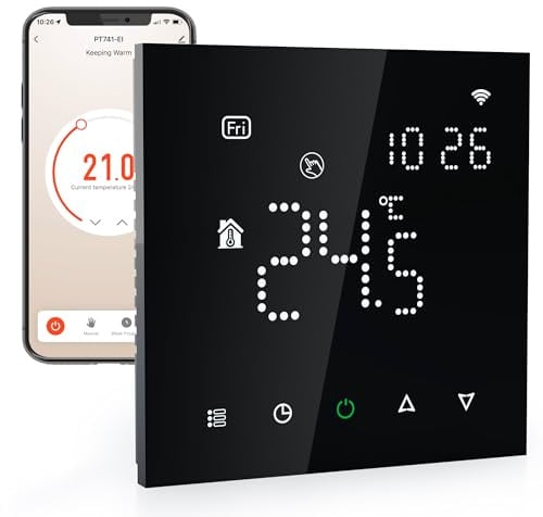 Elektrobock PT741B-EI Raumthermostat mit WiFi | Smartes Thermostat für Fußbodenheizung & Elektroheizung | 6 Programme/Tag | Geofencing & Fenster-Offen-Erkennung | 230V, 16A